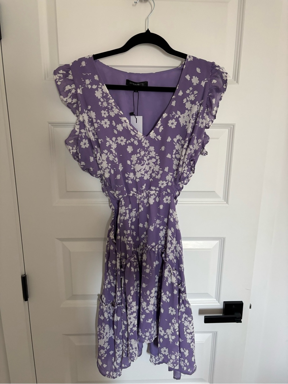Lavender Flutter Sleeve Cut Out Flare Dress